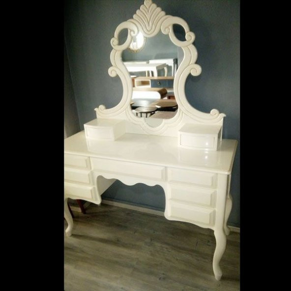 Makyaj Masa 12774 Dresuar Kayın Aslan Ayak Krem 9Çekm Oymalı Nakış Ayna El YapıM - 3