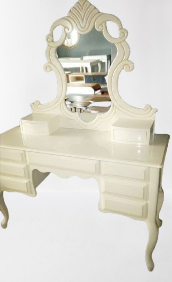 Makyaj Masa 12774 Dresuar Kayın Aslan Ayak Krem 9Çekm Oymalı Nakış Ayna El YapıM - 4