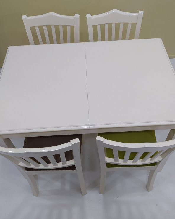 Masa -Sandalye 17864 MUTFAK Klasik model Kayın ayk açıl tabla Parlak beyaz kumaş - 2