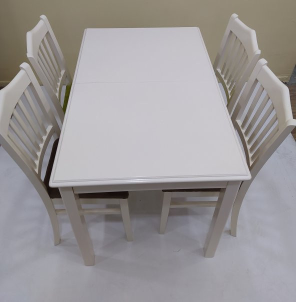 Masa -Sandalye 17864 MUTFAK Klasik model Kayın ayk açıl tabla Parlak beyaz kumaş - 4