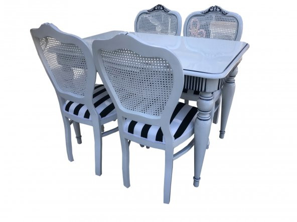 Masa ST FİTİL Klasik Model Kayın TOMBUL Parlak Beyaz Aslan Ayak hasır oym sandaly