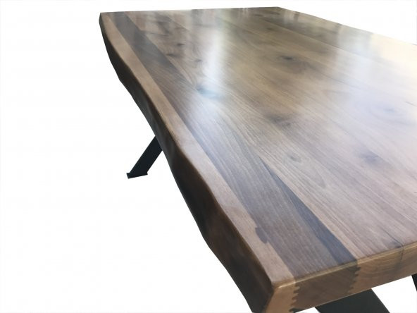 Masa 18049 Kütük desen Model Ceviz Kaplama ceviz renk tabla Metal X Ayak El yapım - 4