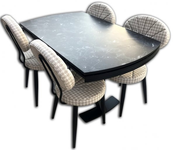 Sandalye -Masa ST MİDYE Model Mermer Desen Metal Siyah Renk  Ayk Örgü Kumaş Döşem