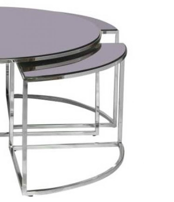 Brc YONCA 17548 Zigon-Orta Sehpa Düz Siyah Temper Cam Metal gümüş renk Kaplama El Yapım - 2