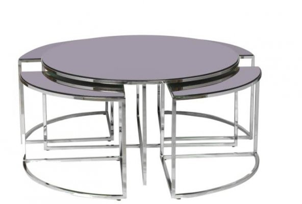 Brc YONCA 17548 Zigon-Orta Sehpa Düz Siyah Temper Cam Metal gümüş renk Kaplama El Yapım - 4