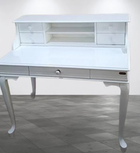 Çalışma Masa 18135 Klasik Model Kayın Aslan Ayak Parlak Beyaz Lake Porselen Kulp - 8