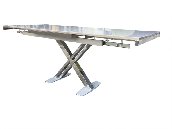 Masa 18110 X AYAK Metal Nikelaj Dikdörtgen Kelebek Yan Açılır Cam tabla El yapım