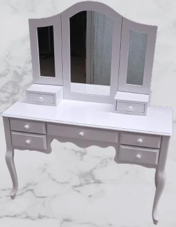 Makyaj Masa 17950 Dresuar 7çekm Klasik Kayın Aslan ayak beyaz lake Kanat ayna