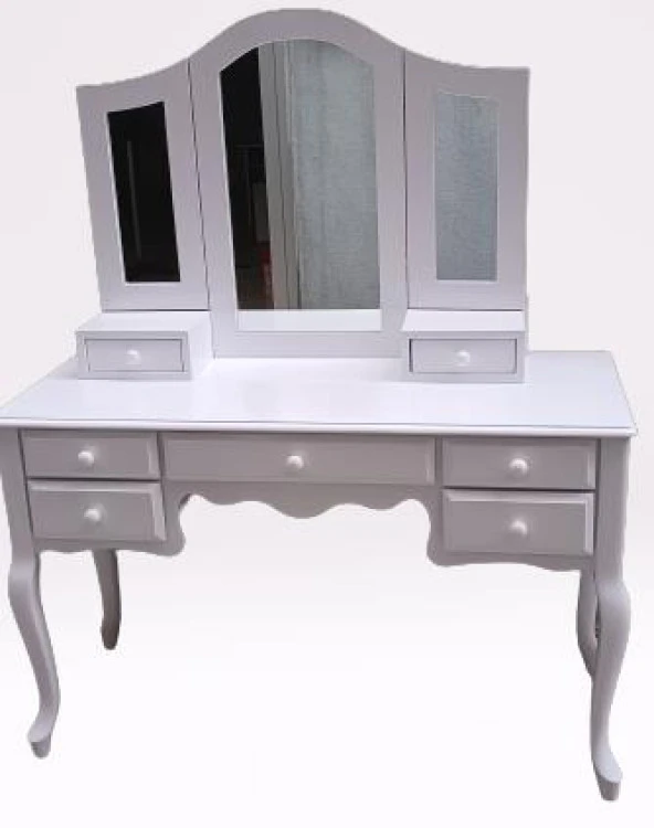 Makyaj Masa 17950 Dresuar 7çekm Klasik Kayın Aslan ayak beyaz lake Kanat ayna - 2