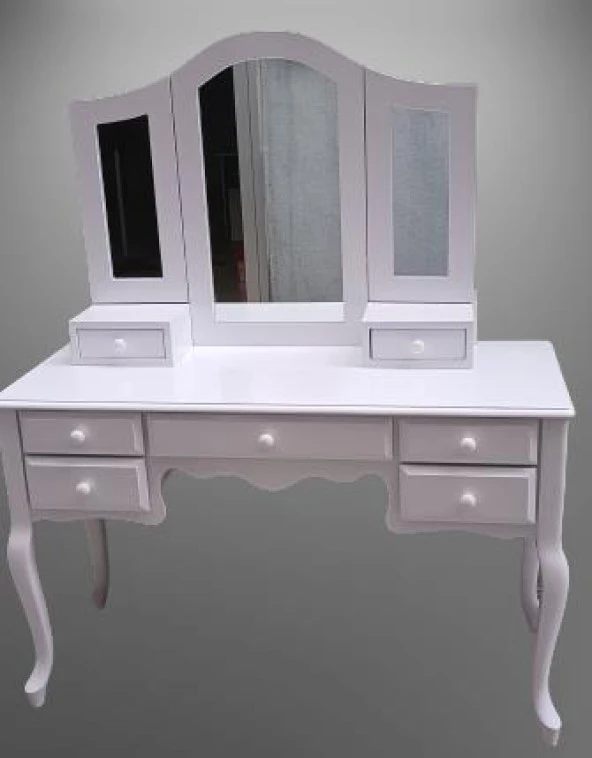 Makyaj Masa 17950 Dresuar 7çekm Klasik Kayın Aslan ayak beyaz lake Kanat ayna - 3