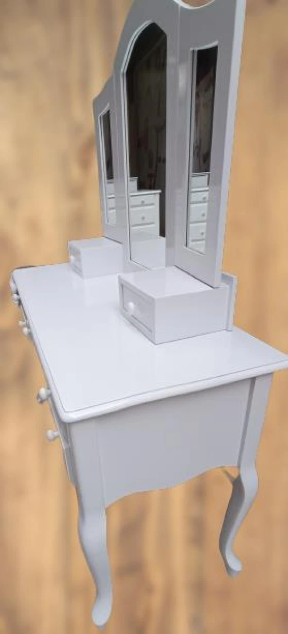Makyaj Masa 17950 Dresuar 7çekm Klasik Kayın Aslan ayak beyaz lake Kanat ayna - 5