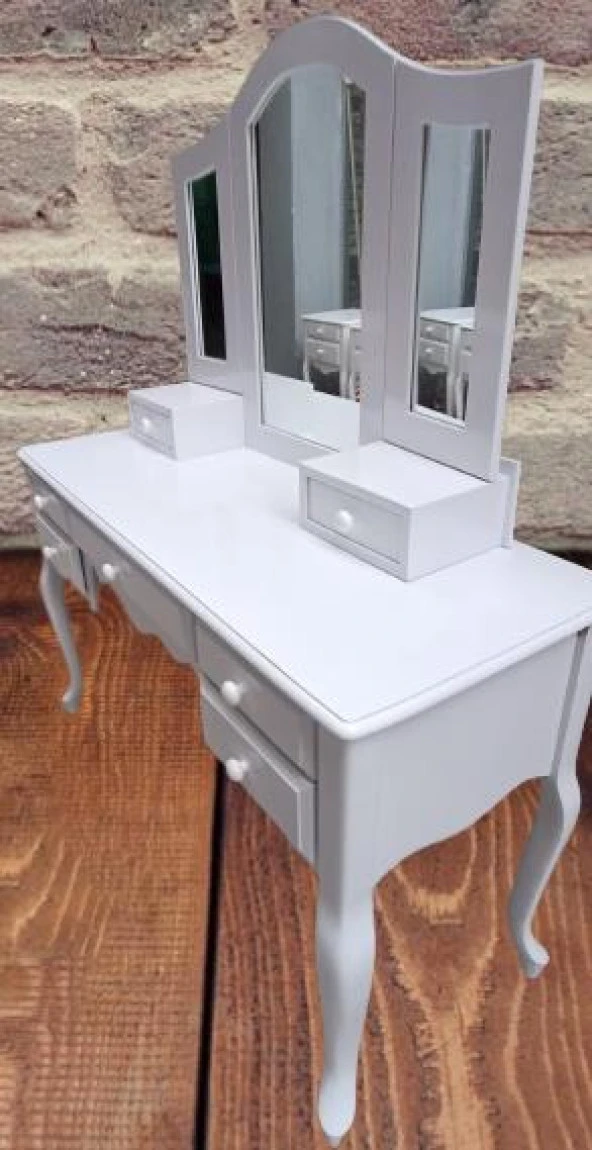 Makyaj Masa 17950 Dresuar 7çekm Klasik Kayın Aslan ayak beyaz lake Kanat ayna - 6
