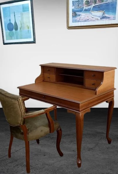 Çalışma Masa Klasik-Berjer 18205 ST Ceviz BabyFace Kumaş Aslan Ayak Eskitme Kulp - 7