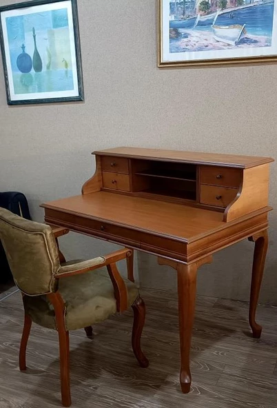 Çalışma Masa Klasik-Berjer 18205 ST Ceviz BabyFace Kumaş Aslan Ayak Eskitme Kulp - 10