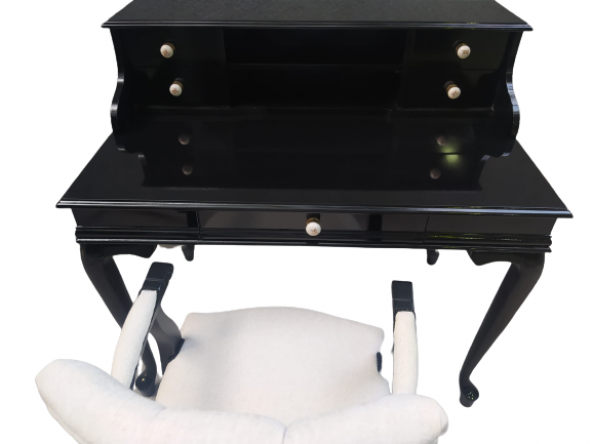 Çalışma Masa-Berjer 18483 ST Sandalye Siyah Lake Keten Aslan Ayak Porselen Kulp - 3