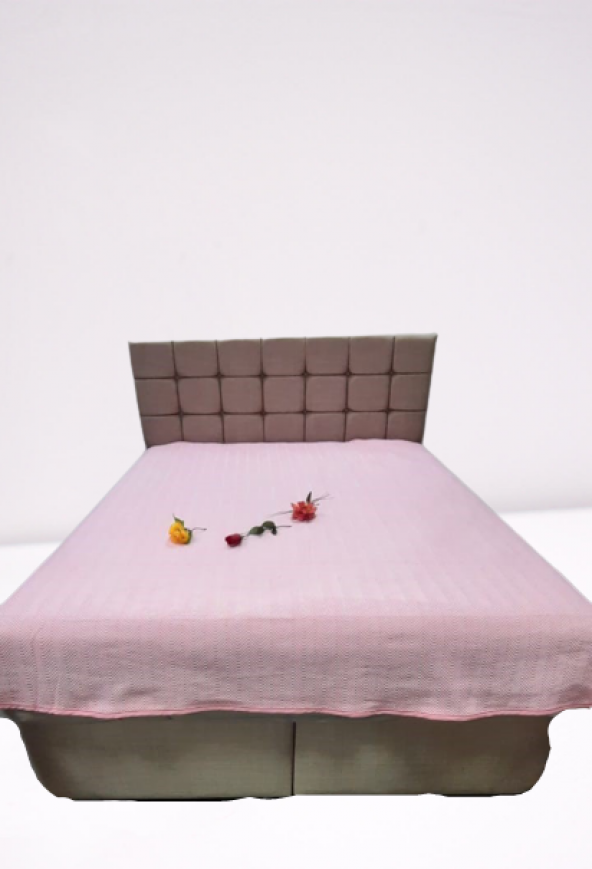 Pike Zmrt 19688 Pudra Pembe Çift Dolgun Malzeme V Çizgi Desen Pamuk Kalın Dokuma - 2