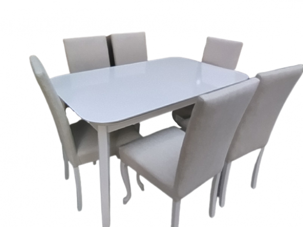 Masa-Sandalye ST MUZ Model Açıl Tabla Parlak Beyaz Giydirm Keten Kumaş 6ad Elyapı