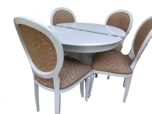 Masa-Sandalye 18572 Klasik Madalyon Model Kayın ayak Parlak beyaz Açıl MDF tabla - 3