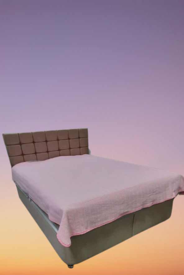 Pike Zmrt 19688 Pudra Pembe Çift Dolgun Malzeme V Çizgi Desen Pamuk Kalın Dokuma - 7