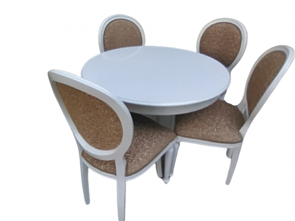 Masa-Sandalye 18572 Klasik Madalyon Model Kayın ayak Parlak beyaz Açıl MDF tabla - 5