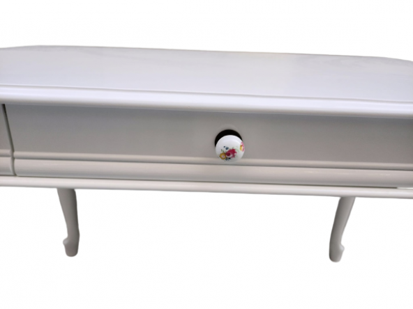 Çalışma Masa ST 19421 Klasik model Kayın Aslan Ayak Beyaz lake boya Porselen Kulp - 8