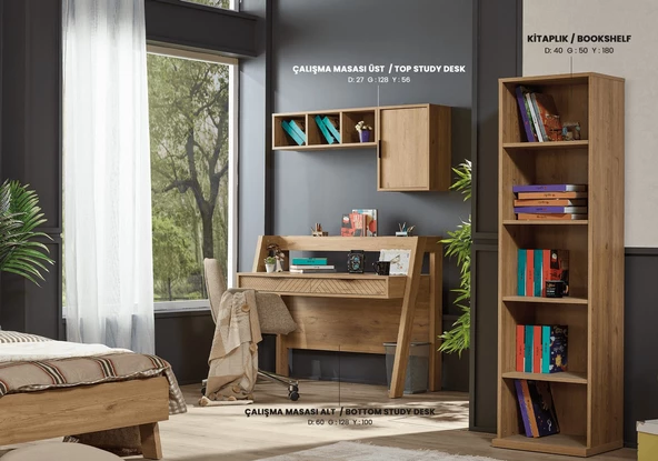 Çalışma masa ve Kitaplık Urlu 12028 PABLO Açık Ceviz Model koltuk Kalite Demonte - 3