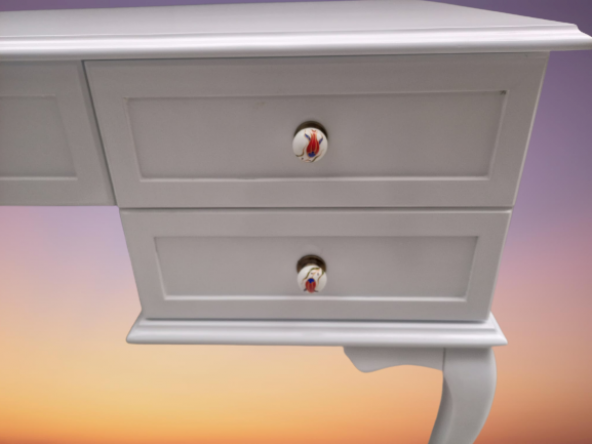 Çalışma Masa ST 19638 Lüks Klasik Model Kayın Aslan ayak Beyaz MDF TablaEl yapım - 2