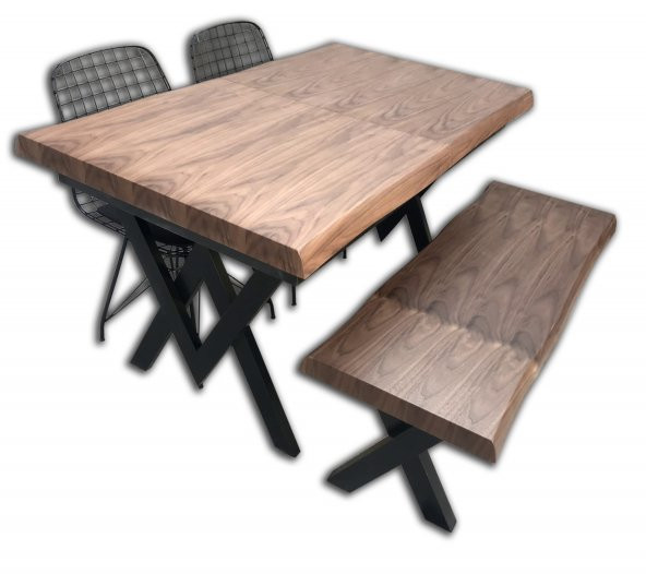 Masa KÜTÜK DESEN 12513 Tk Model X metal ayak Benc ve tel sandalye-tabure El Yapım - 2