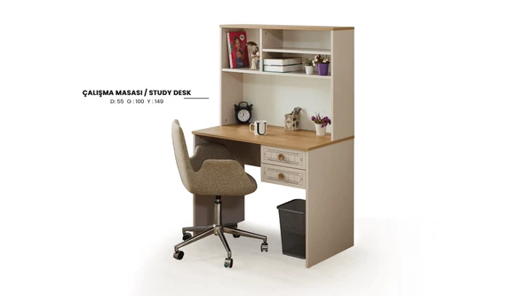 Takım Urlu 12041 EGE İnovasyon Model KREM Renk karyola ,Komodin,Gardrop,Çalışma Masa - 5