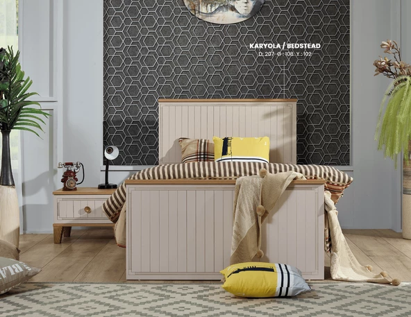 Takım Urlu 12041 EGE İnovasyon Model KREM Renk karyola ,Komodin,Gardrop,Çalışma Masa - 4