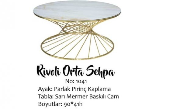 Brc 17549 Orta Sehpa RİVOLİ Model Beyaz mermer Cam Metal Gold renk Kaplam El Yapı - 4