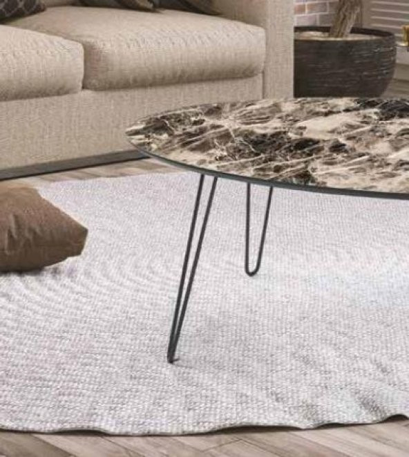 Orta sehpa 117800 OVAL Model Metal V Ayak Parlak Ceviz Tabla Kutuda sevk El yapım - 2
