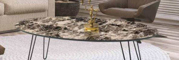 Orta sehpa 117800 OVAL Model Metal V Ayak Parlak Ceviz Tabla Kutuda sevk El yapım - 3