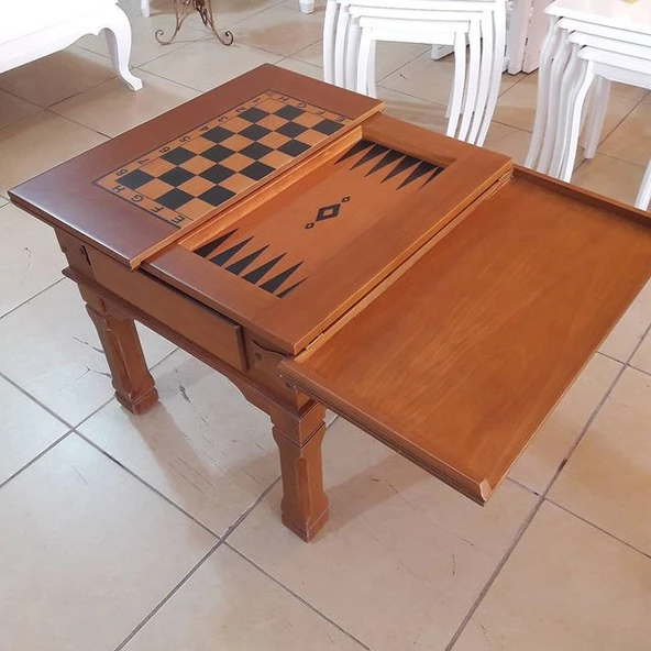 Orta sehpa 17381 TAVLA-SATRANÇ Kayın küt ayak Parlak Yakarak nakış Ceviz  El Yapı - 4