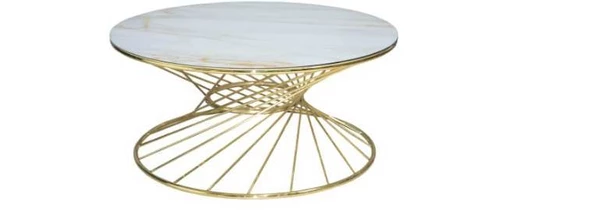 Brc 13367 Orta rivoli Beyaz Mermer Temper cam GOLD Renk Kaplam Metal Ayak El  yapı ürün görseli