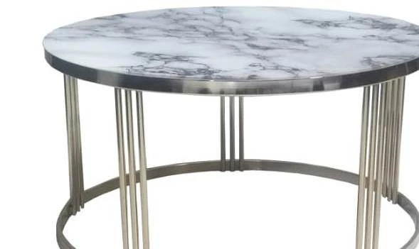 Brc 13348 Orta Sehpa C MODEL beyaz Mermer Temper Cam Metal Krom Kaplama El Yapım - Resim 4