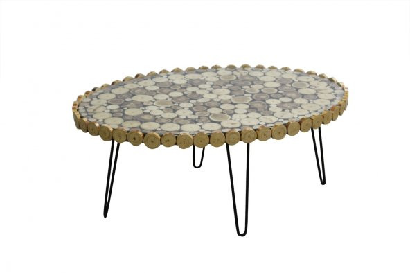 Orta Sehpa 12361 Oval Kütük ağaç Kuru Dalı Kesme çelik Ayak Üstü camlı Natüre Elyapı - Resim 3