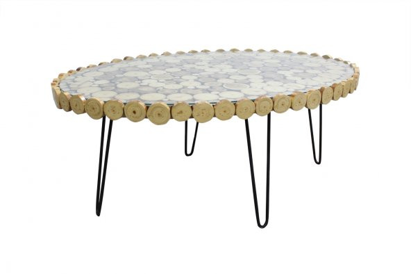 Orta Sehpa 12361 Oval Kütük ağaç Kuru Dalı Kesme çelik Ayak Üstü camlı Natüre Elyapı - Resim 4