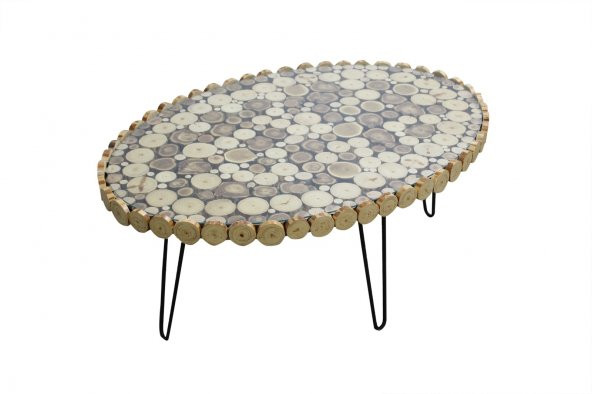 Orta Sehpa 12361 Oval Kütük ağaç Kuru Dalı Kesme çelik Ayak Üstü camlı Natüre Elyapı - Resim 5