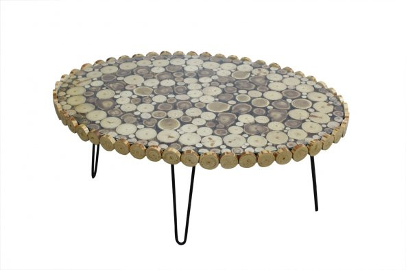 Orta Sehpa 12361 Oval Kütük ağaç Kuru Dalı Kesme çelik Ayak Üstü camlı Natüre Elyapı - Resim 6