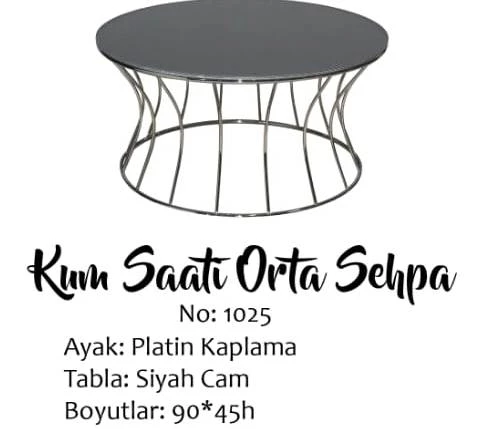 Brc 13356 Orta KUM SAAT Düz SİYAH Temper cam tabla PLATİN Renk Kaplama Metal Ayak - Resim 3