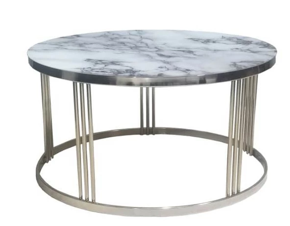 Brc 13348 Orta Sehpa C MODEL beyaz Mermer Temper Cam Metal Krom Kaplama El Yapım - Resim 2