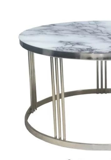 Brc 13348 Orta Sehpa C MODEL beyaz Mermer Temper Cam Metal Krom Kaplama El Yapım - Resim 3