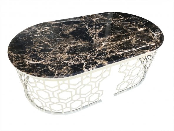 Orta Sehpa 13760 GEOMETRİK Model Metal Siyah Osmanlı Motif beyaz MDF tabla - 2
