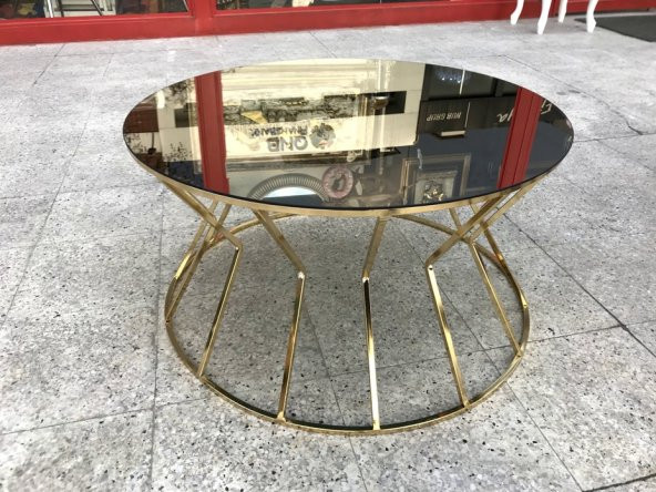 Brc 13853 CADDE Orta sehpa Model Metal Gold Renk kaplam Düz Siyah Renk TEMPER Cam - 2