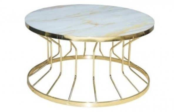 Brc Orta Sehpa 14050 Bufalo SARI Mermer TEMPER Cam Metal çelik GOLD renk kaplama - 2