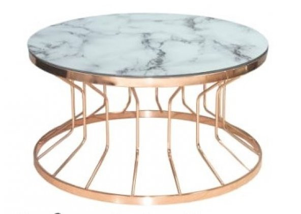 Brc 14053 Orta Sehpa Bufalo Beyaz Mermer TEMPER Cam Rose renk kaplama El Yapım - Resim 2