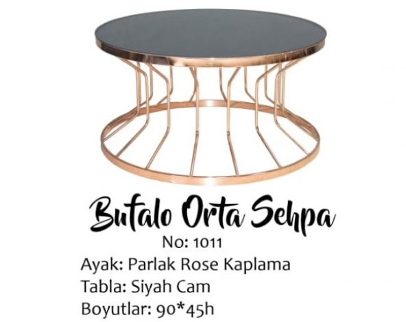 Brc 14054 Orta Sehpa Bufalo Model DÜZ Siyah TEMPER Cam Metal Rose renk kaplama