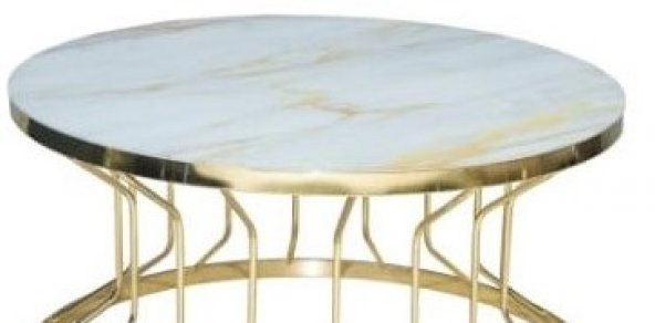 Brc Orta Sehpa 14050 Bufalo SARI Mermer TEMPER Cam Metal çelik GOLD renk kaplama - 3