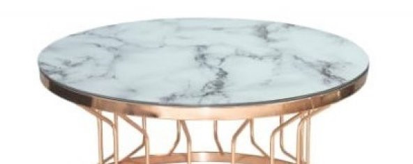 Brc 14053 Orta Sehpa Bufalo Beyaz Mermer TEMPER Cam Rose renk kaplama El Yapım - Resim 3